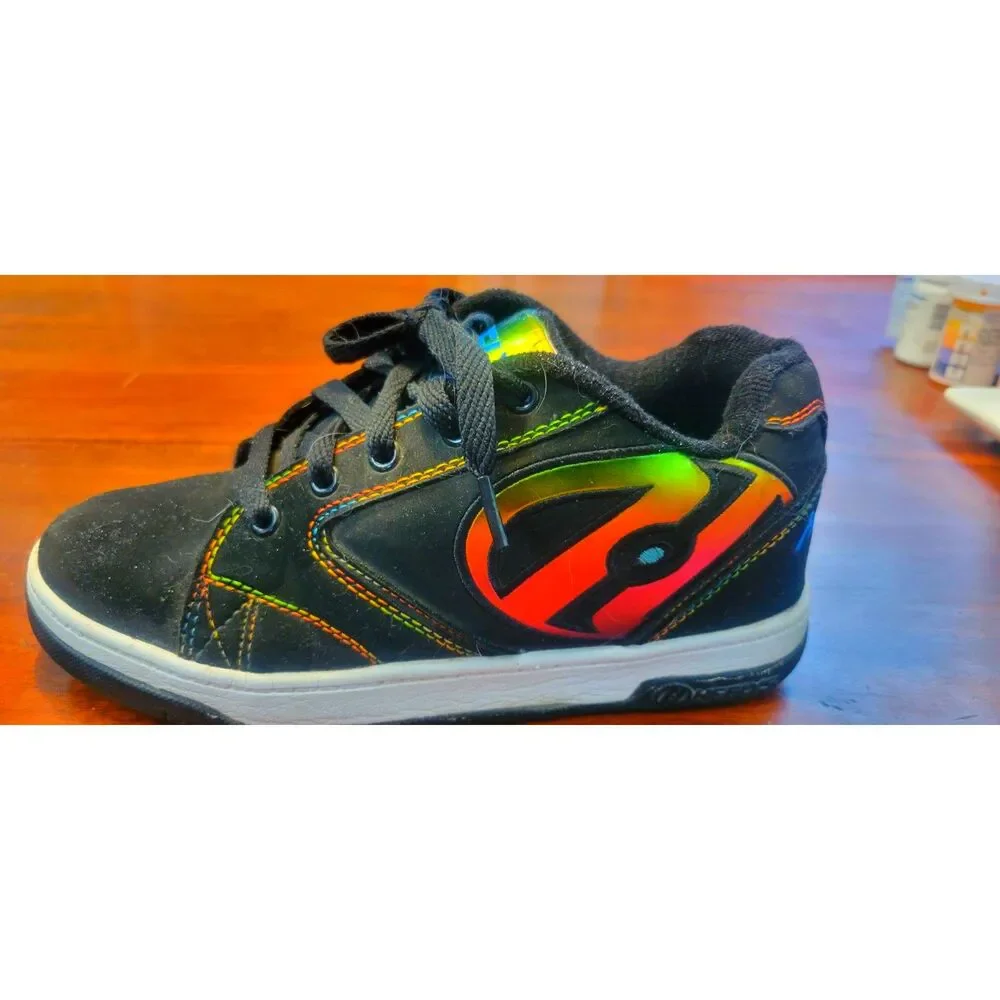 Heelys Propel 2.0 Black Skate Shoes with Iridescent Rainbow Tongue & Blue Wheels